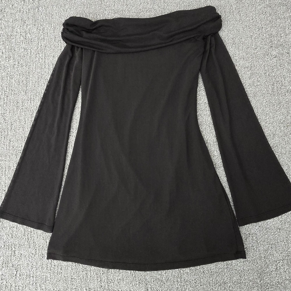 Witchy Sheer Mesh Off Shoulder Flare Sleeve Mini Dress Womens Size M